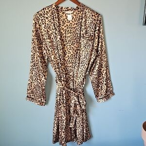 PINK K Leopard Print Satin feel Robe in Tan and Black Size Large